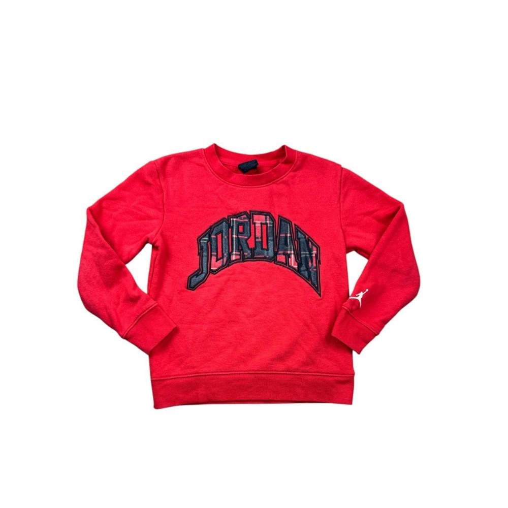 Jordan Boys Red Sweatshirt Pullover Plaid Lettering Jumpman Size L 6-7⁠